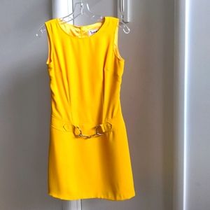 Tempo Paris Yellow Sleeveless Mini Dress with Gold Buckle